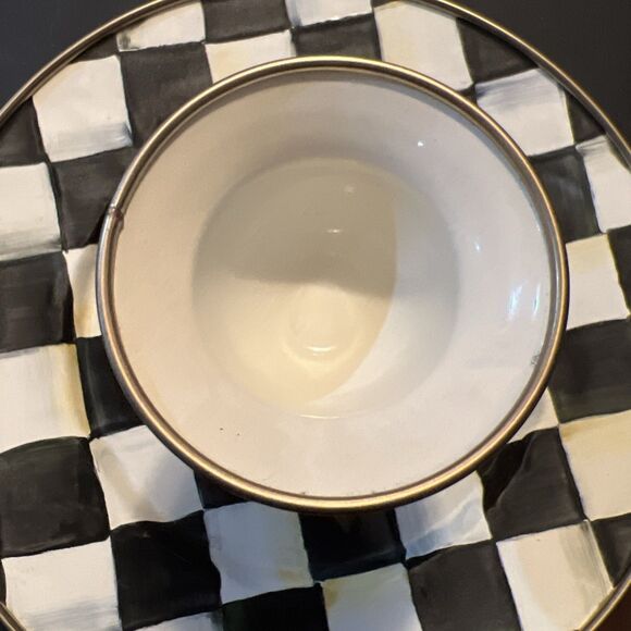 Mackenzie-Childs Courtly Check Enamel Two-Tier Sweet Stand w/Cup on Top 8” Tall - Picture 6 of 9